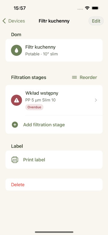 Device detail with filtration stages