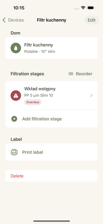 Device detail with filtration stages