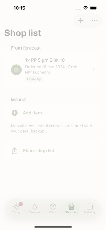 Shop list with order-by dates